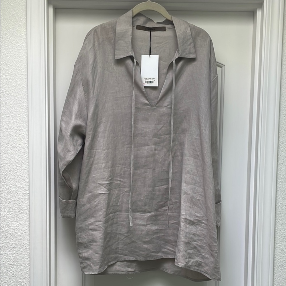 Enza Costa NWT Gray Long-Sleeve Tunic caftan blouse dress M NWT with pockets